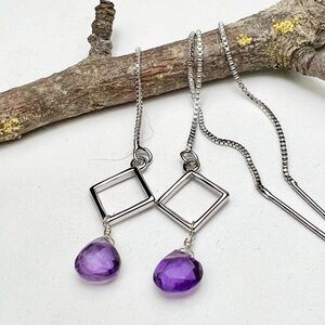 New Natural Amethyst Earrings Handcrafted Sterling Silver , Threaders